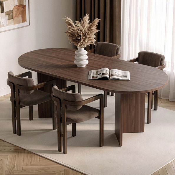 Aleria Wooden Extending Dining Table with 4 Chairs in Walnut and Brown