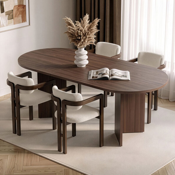 Aleria Wooden Extending Dining Table with 4 Chairs in Walnut and White