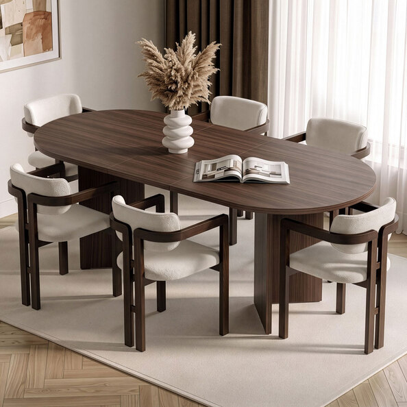 Aleria Wooden Extending Dining Table with 6 Chairs in Walnut and White