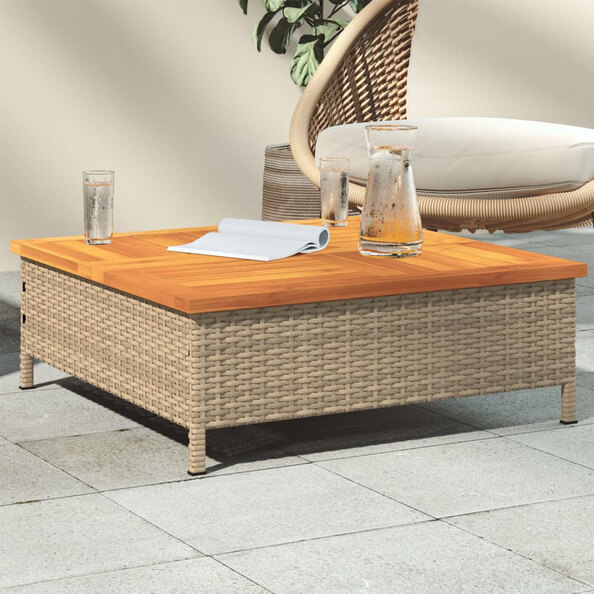 Aleris Garden Brown Acacia Wood Top Coffee Table with Beige Rattan Base