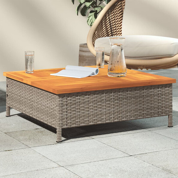 Aleris Garden Brown Acacia Wood Top Coffee Table with Grey Rattan Base