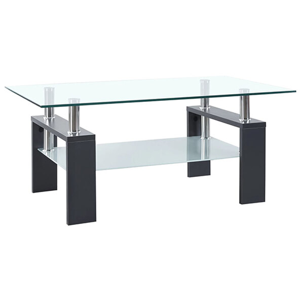 Aleron Clear Glass Coffee Table With Grey Wooden Legs