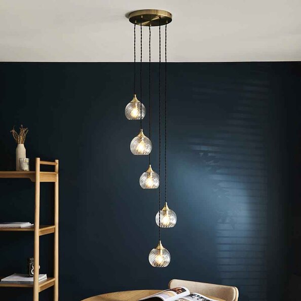 Alessa Metal 5 Ceiling Cascade Pendant Light in Antique Brass