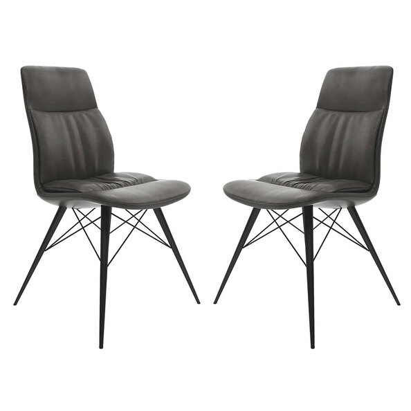 Alexander Vintage Grey Leather Dining Chairs In Pair