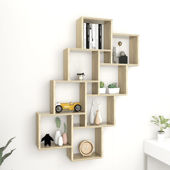 Alexey Wooden Cube Design Wall Shelf In Sonoma Oak