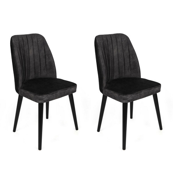 Alfa Anthracite Velvet Dining Chairs with Black Legs in Pair
