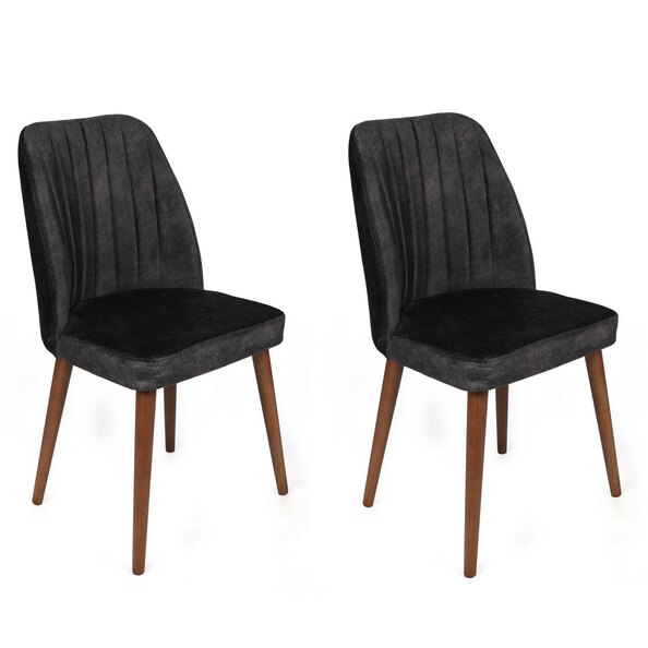 Alfa Anthracite Velvet Dining Chairs with Walnut Legs in Pair