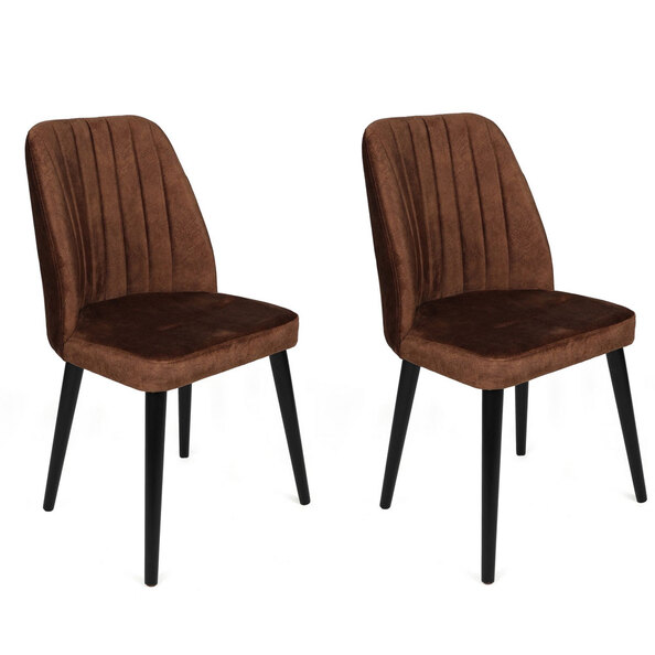 Alfa Brown Velvet Dining Chairs with Black Legs in Pair