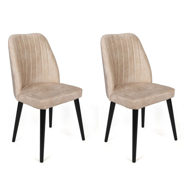 Alfa Cream Velvet Dining Chairs with Black Legs in Pair