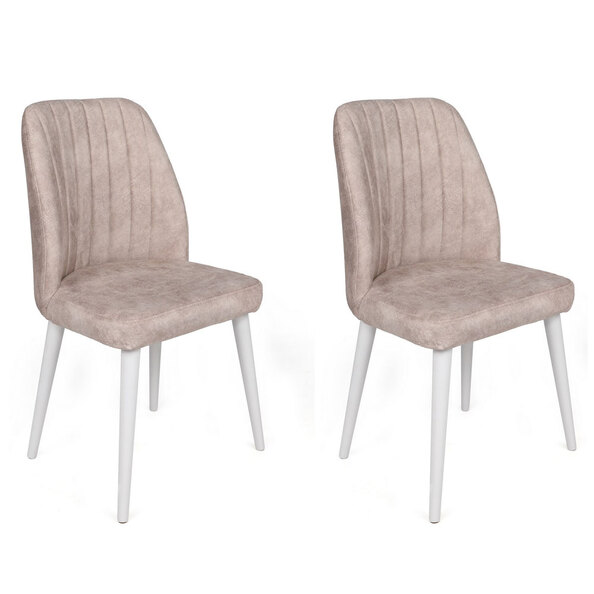 Alfa Cream Velvet Dining Chairs with White Legs in Pair