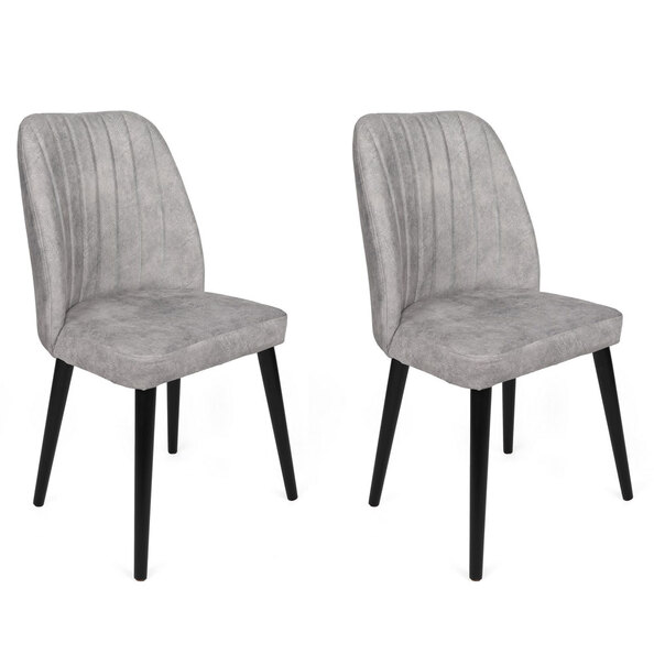 Alfa Grey Velvet Dining Chairs with Black Legs in Pair