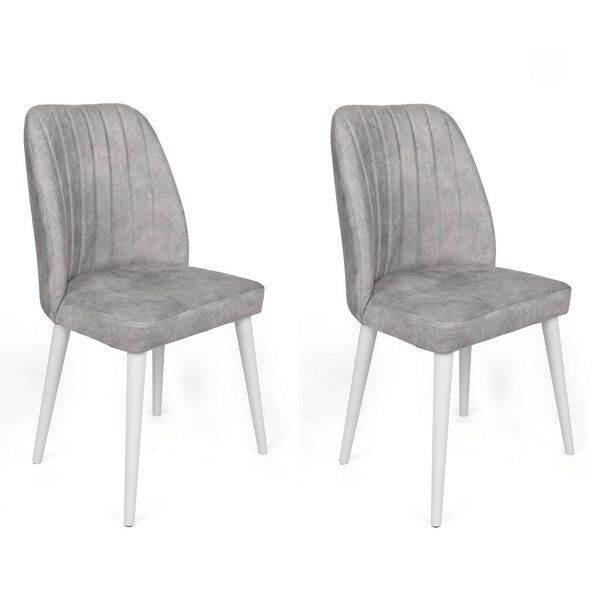 Alfa Grey Velvet Dining Chairs with White Legs in Pair