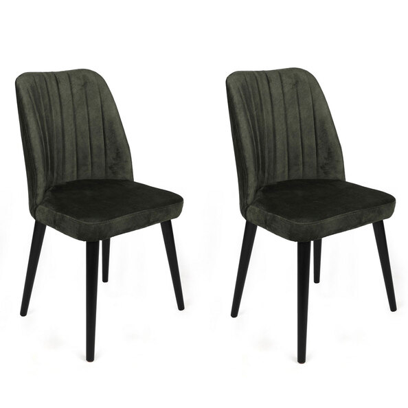 Alfa Khaki Velvet Dining Chairs with Black Legs in Pair