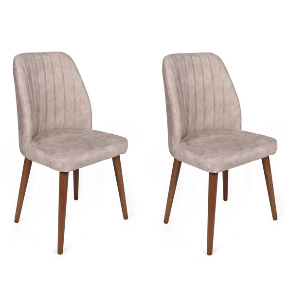 Alfa Mink Velvet Dining Chairs with Walnut Legs in Pair