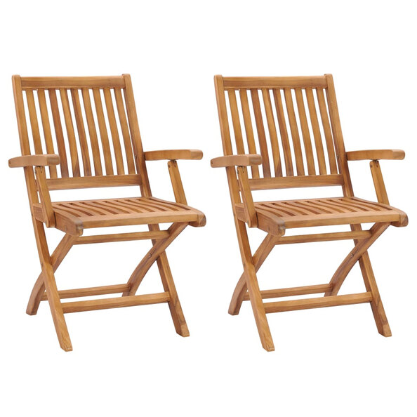 Alfresco Outdoor Teak Acacia Wood Folding Armchairs in Pair
