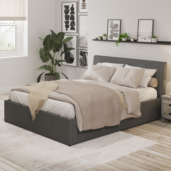 Alfreton Fabric Ottoman Storage King Size Bed In Grey
