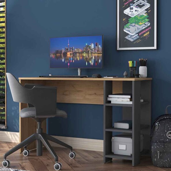 Algarve Wooden Laptop Desk with 3 shelves in Anthracite and Walnut