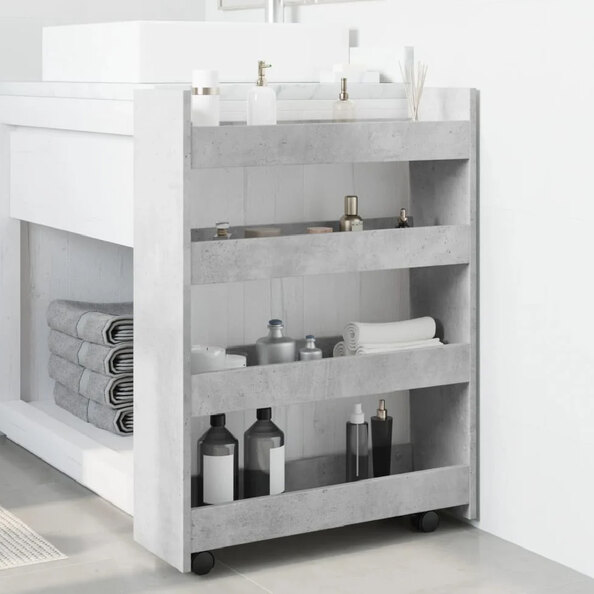 Algona Wooden Kitchen Trolley With 4 Shelves In Concrete Grey