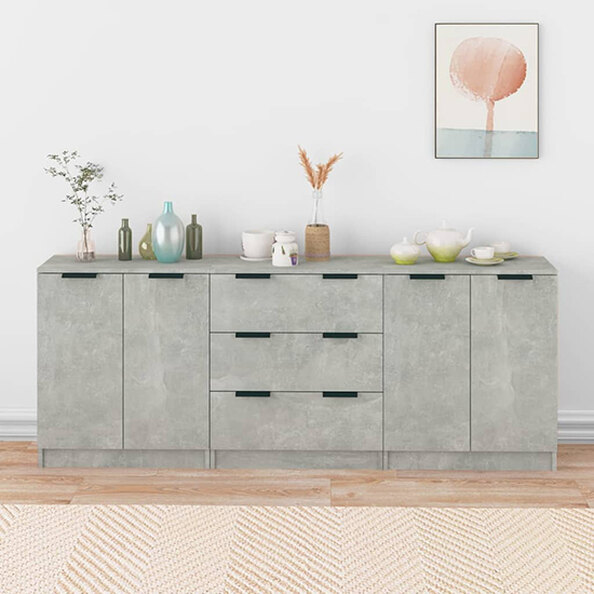Algot Sideboard With 4 Doors 3 Drawers In Concrete Effect