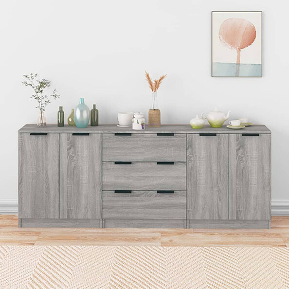 Algot Sideboard With 4 Doors 3 Drawers In Grey Sonoma Oak