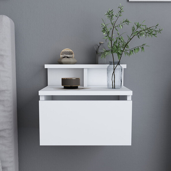 Alice Wooden Wall Mounted Bedside Cabinet in White