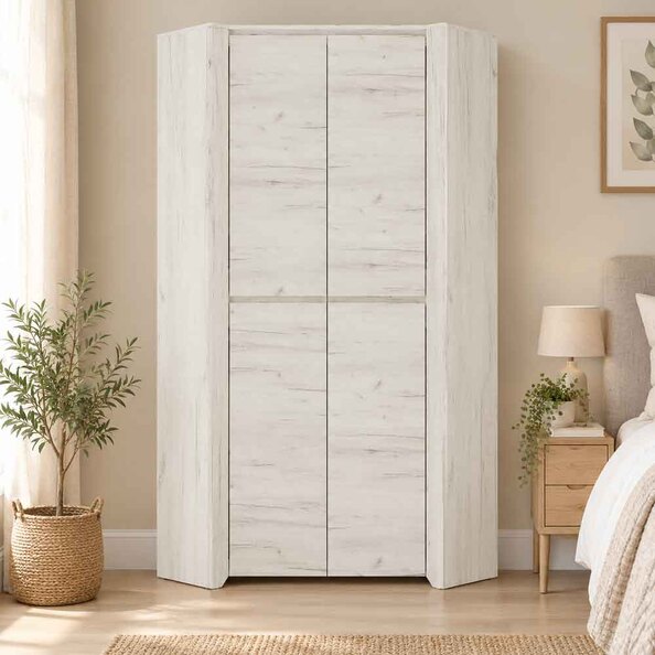 Alink Corner Wooden Wardrobe with 2 Doors in White