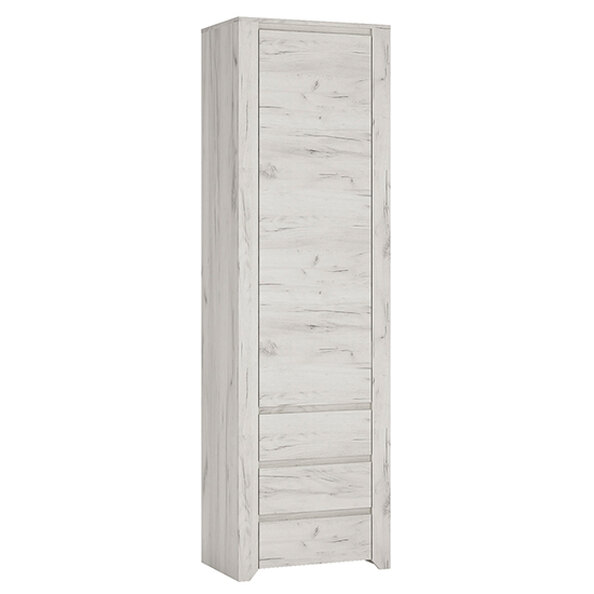 Alink Tall Narrow 1 Door 3 Drawers Bookcase In White