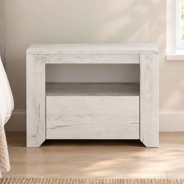 Alink Wooden Bedside Cabinet with 1 Drawer in White