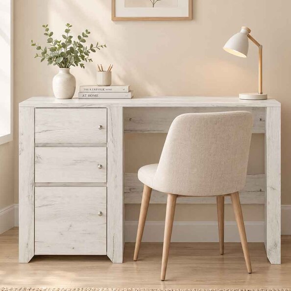 Alink Wooden Laptop Desk with 3 Drawers in White