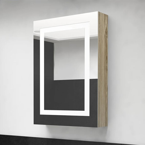 Aliso Bathroom Mirrored Cabinet In Oak With LED