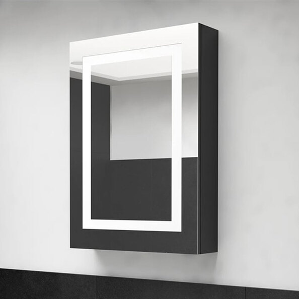 Aliso Bathroom Mirrored Cabinet In Shining Black With LED