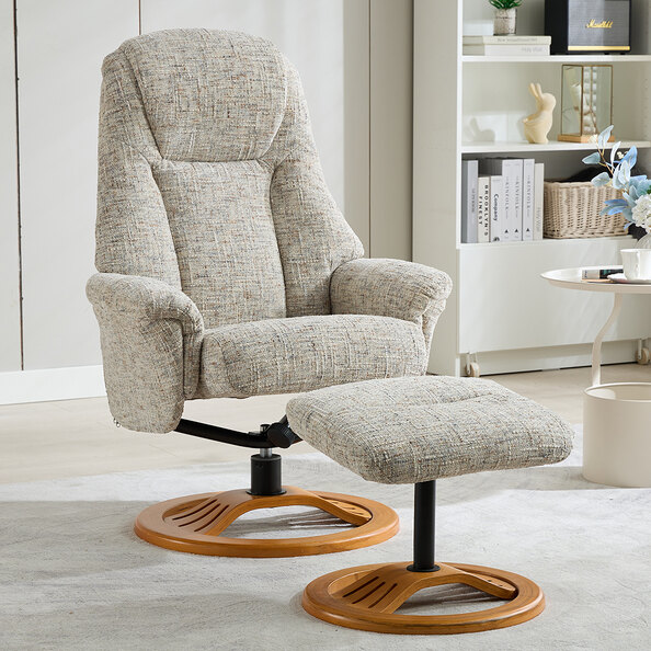 Allegan Fabric Recliner Chair With Stool In Frost