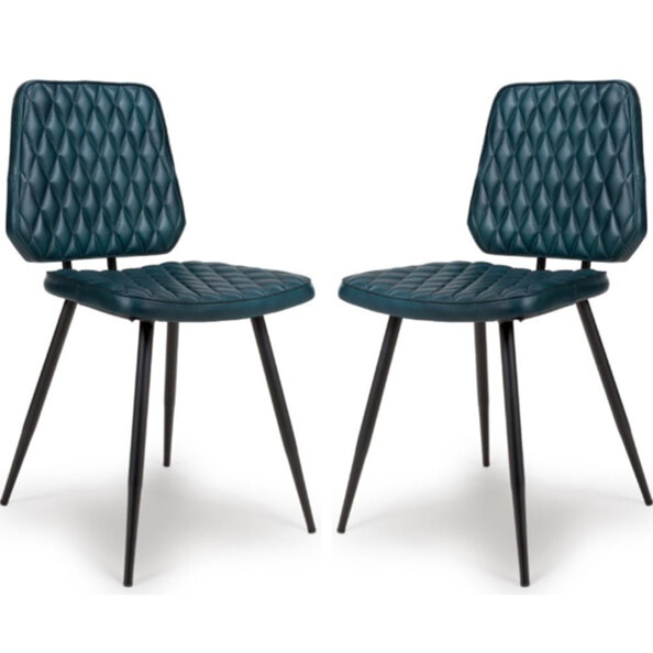 Allen Blue Leather Dining Chairs In Pair