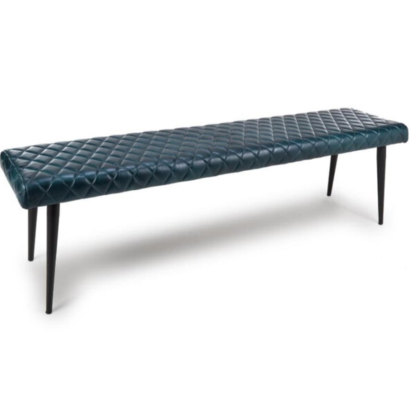 Allen Leather Dining Bench In Blue