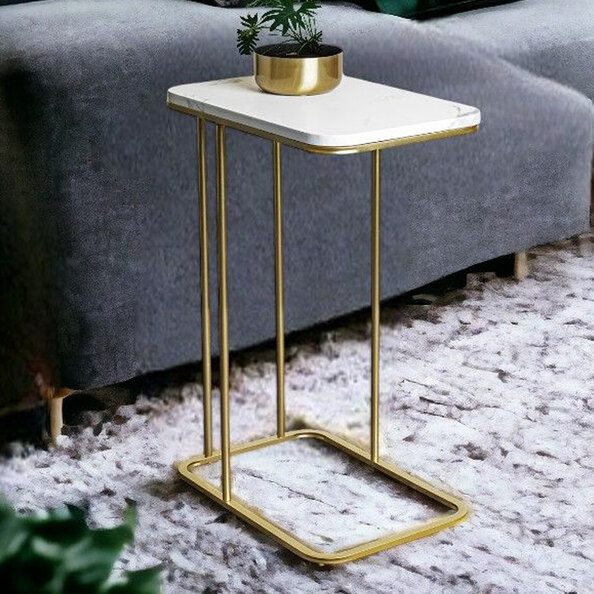 Allerton Wooden Rectangular End Table In White Marble Effect