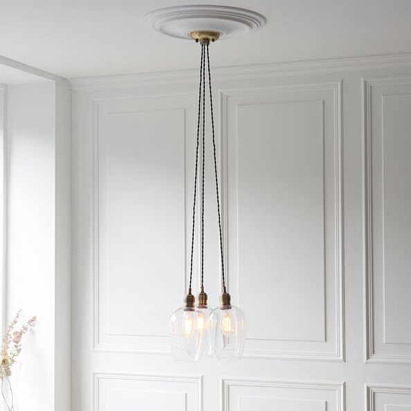 Allston 3 Clear Glass Pendant Ceiling Light In Antique Brass