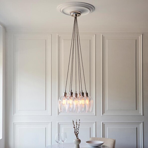 Allston 7 Clear Glass Cluster Pendant Ceiling Light In Nickel