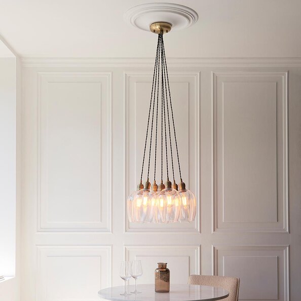 Allston 7 Clear Glass Pendant Ceiling Light In Antique Brass