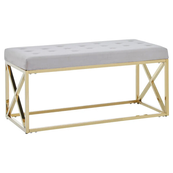 Allston Mink Velvet Seating Bench With Gold Cross Frame
