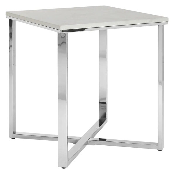 Allston White Faux Marble End Table With Chrome Frame
