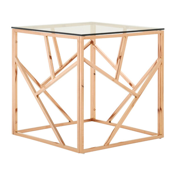 Alluras Clear Glass End Table With Rose Gold Frame