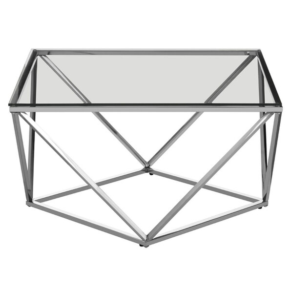 Alluras Large Clear Glass End Table With Twist Silver Frame