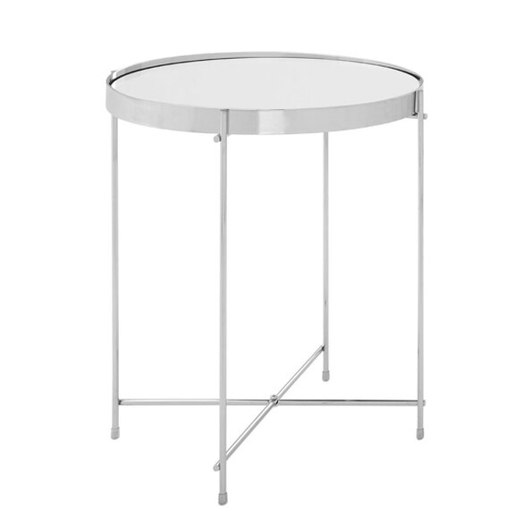 Alluras Round Small Black Glass Dining Table In Silver Frame