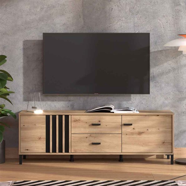 Alora Wooden TV Stand with 1 Door 2 Drawers in Artisan Oak