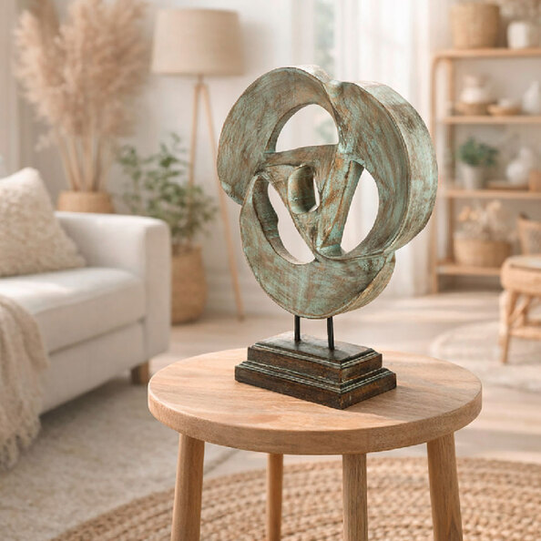 Alperton Large Mango Wood Sculpture in Blue and Natural