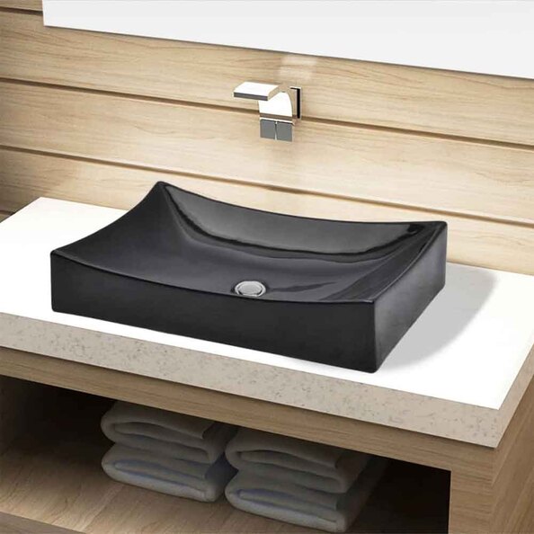 Alpharetta Rectangular Countertop Basin Without Waste 655mm Wide 0TH - Black