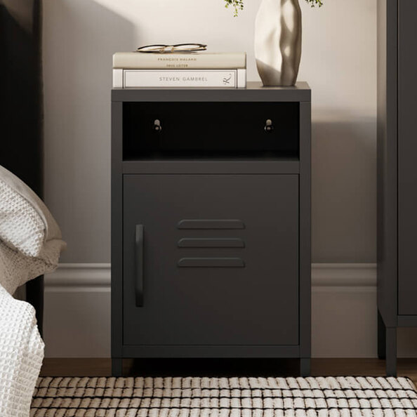 Alpharetta Steel Bedside Cabinet With 1 Door - Black