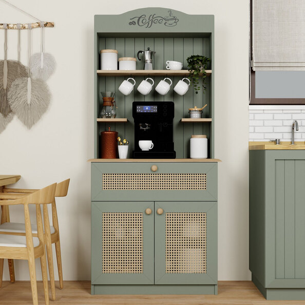 Alreno Wooden Coffee Station Cabinets with 2 Doors 1 Drawers in Green