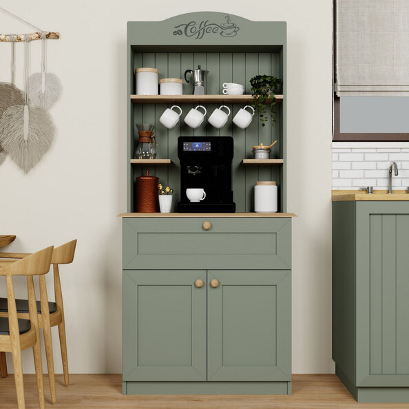 Alreno Wooden Coffee Station Cabinets with 2 Doors in Green