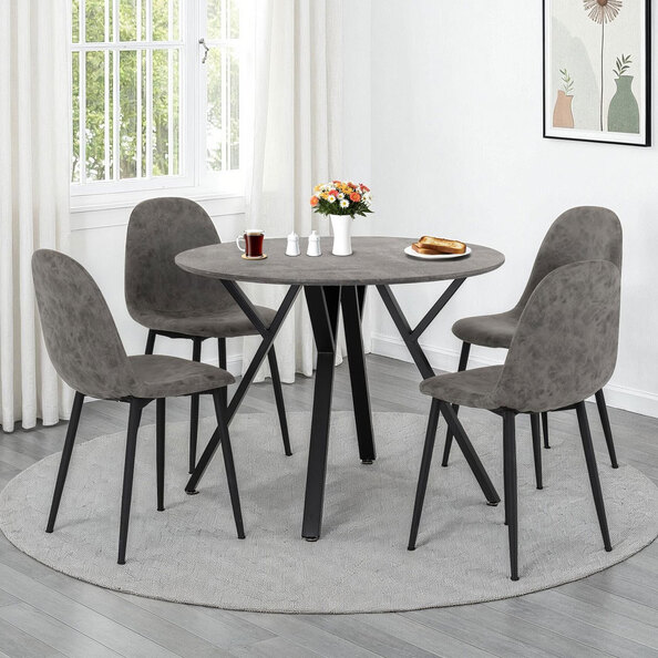 Alsip Wooden Dining Table with 4 Chairs in Concrete Effect